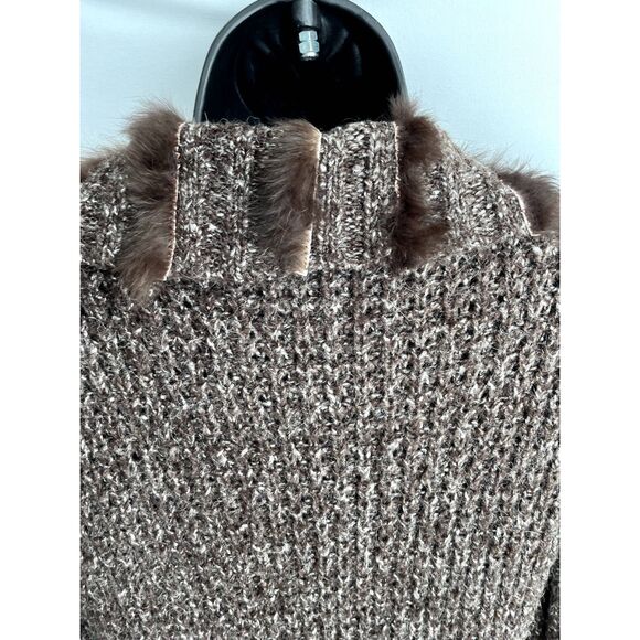 Carina Y2K Mohair Wool Cardigan Sweater Fur Collar Belted Knit Brown 90s Size M - Picture 6 of 11